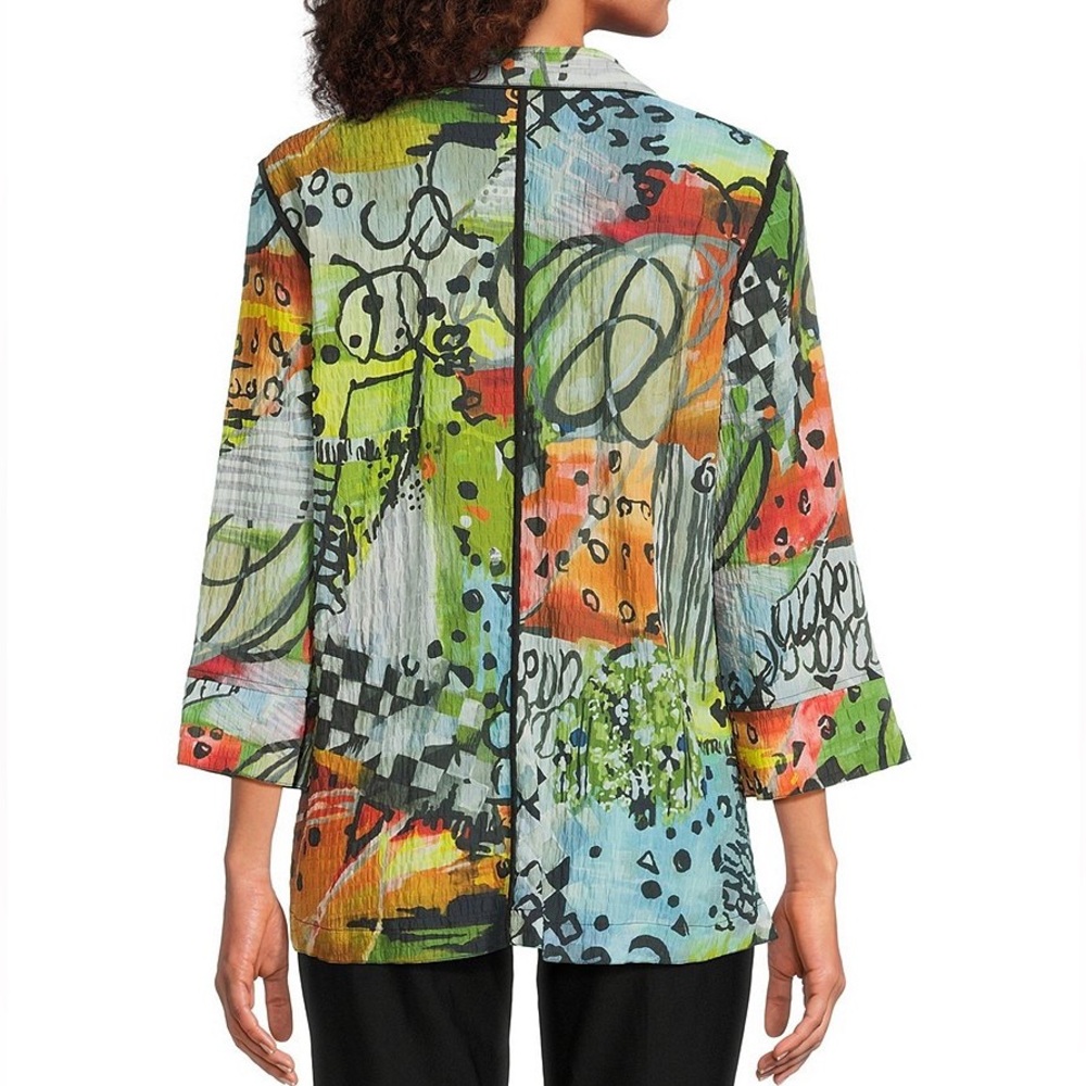ALI MILES TEXTURED Abstract MULTI Print WIRE COLLAR BUTTON FRONT TUNIC SIZE 1X - Picture 6 of 13